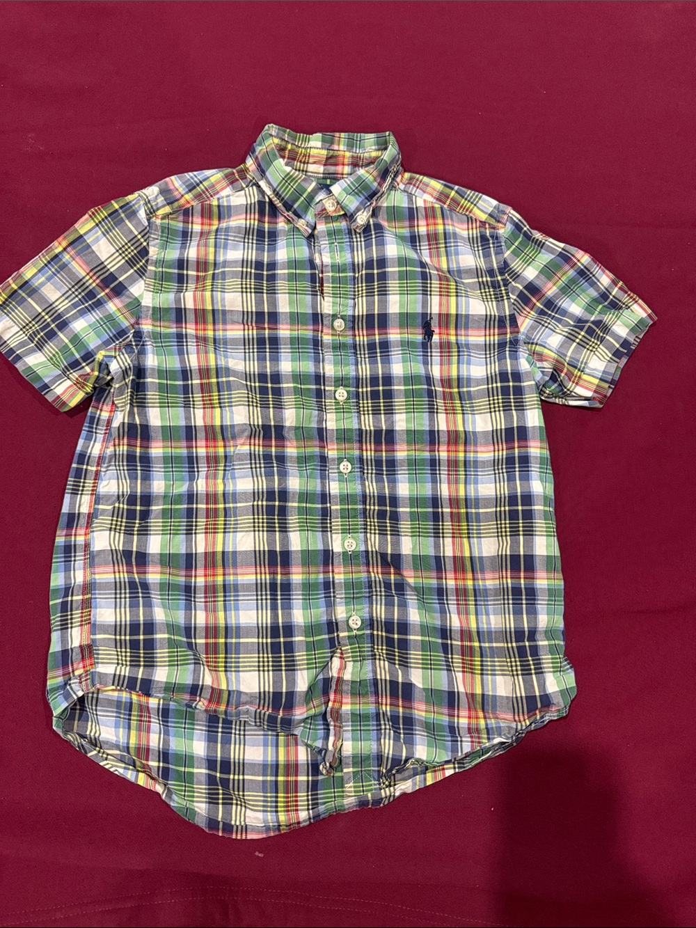 Boy Polo by Ralph Lauren Short-Sleeve Plaid Button-Down Shirt - Green Blue Multi
